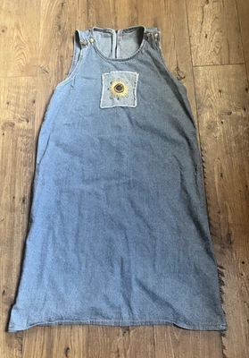 Винтажный подсолнух без рукавов синий джинсовой ткани джемпер платье женщин L/XL - Изображение 1 из 4