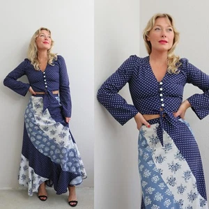 1970's Vintage Bell Sleeve Blouse & Maxi Skirt Set Women's Size XS Extra Small - Picture 1 of 10