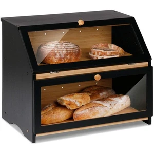 Large Capacity Bamboo Bread Keeper with Plexiglass Window for Fresh Storage - Picture 1 of 8