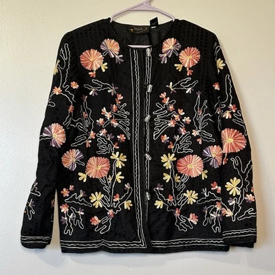 Chaqueta Blazer De Colección Alex Kim Mujer Pequeña Floral Bordada Abotonada Artística Boho Foto 1 de 4