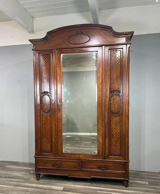 Antique French Walnut Louis XIV Parquet Armoire with Mirror & Brass Inlay, circa - Image 1 of 4