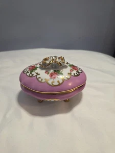 Porcelain Rose Trinket Jewelry Dish Box Domed Cover Lid - Picture 1 of 9