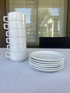 Williams-Sonoma Restaurant Dinnerware 6 Cups & Saucers Set White Porcelain - Picture 1 of 14