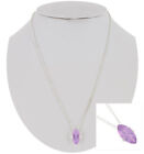 Marquise Purple Crystal  Rhinestone Pendant 5/8"  Silver Tone Necklace 18"