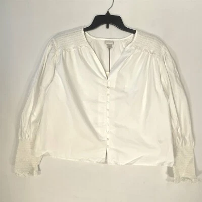 Nueva blusa de día para mujer grande con botones hombros calados manga larga blanca Foto 1 de 4