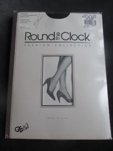 ROUND THE CLOCK Vintage JET BLACK Nylon PANTYHOSE-Size D - 140-174 lbs - 1990's - Picture 1 of 2