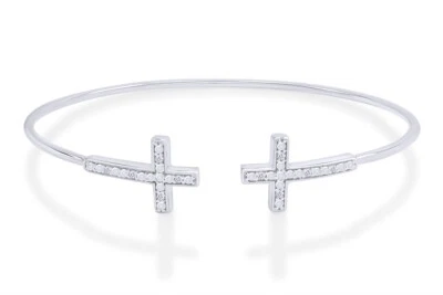 Brazalete Brazalete Doble Cruz Diamante Real 0.10 Ctw Chapado en Oro 14K Esterlina Foto 1 de 4