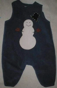 BABY GAP sz 3-6 Months Blue FLEECE CHRISTMAS SNOWMAN ROMPER  - Picture 1 of 2