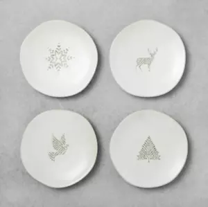 Platos de aperitivo de magnolia de hogar y mano 4 piezas Navidad copo de nieve ciervo paloma árbol - Imagen 1 de 7