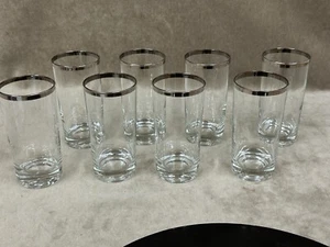 Juego de 8 vasos transparentes MCM con borde plateado fondo grueso - Imagen 1 de 6