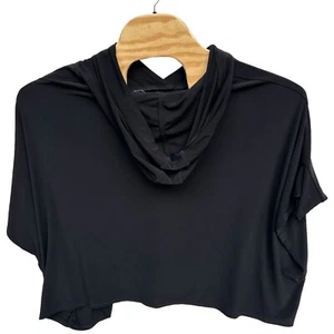 JOSEPH RIBKOFF Womens 2 Black Boxy Hoodie Cropped Top Shirt With Hood Oversized - Picture 1 of 8