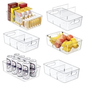 Clear Pantry Storage Bins with Dividers and Handles, 6-Pack Stackable 6 PACK - Picture 1 of 7