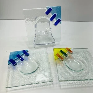 Art Glass Square Dish Ashtray Bowl Trinket Dish Hand Blown Fused 80’s qty 3 - Picture 1 of 14
