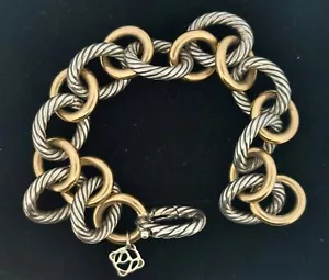 David Yurman 18k Gelbgold & Sterlingsilber ovales Gliederarmband - Größe 7" - Bild 1 von 9
