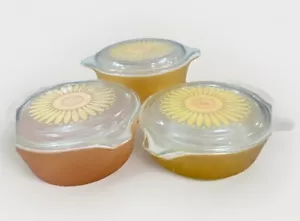 Vintage Pyrex Daisy Casserole Dish Set w Lids aka Sunflower 6 Pieces - Picture 1 of 9