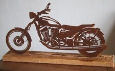 MOTORRAD auf Holzsockel, Länge 40 cm, H 21 cm, Motorrad aus Metall "Edelrost"