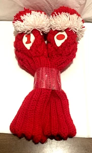 Vintage ~ Red & White ~ Acrylic Knit ~ Golf Club Head Cover Socks ~ Set of 2 - Picture 1 of 3