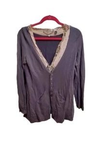 ANTHROPOLOGIE KNITTED & KNOTTED L/S Blouse with attached lace size M - Picture 1 of 6