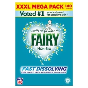 Polvo de lavandería Fairy Non Bio 140 lavado, paquete XXXL - piel sensible - tamaño familiar - Imagen 1 de 3