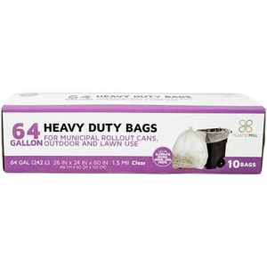 64 Gallon Garbage Bags: Clear, 1.5 Mil, 50x60, 10 Bags/Case. - Picture 1 of 1