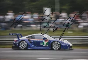 FOTO FIRMADA A MANO PORSCHE 12X8 2018 LE MANS BRUNI, LIETZ, MAKOWIECKI. - Imagen 1 de 1