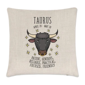 Taurus Horoscope Linen Cushion Cover Pillow - Horoscope Star Sign Zodiac - Picture 1 of 1