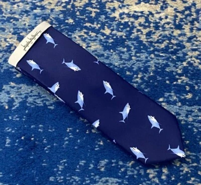 NEW Nicole Miller Blue White Sharks Handmade Necktie  - Image 1 of 4