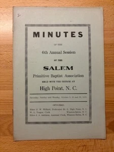 1915 Minutes of Salem Primitive Baptist Association, High Point, North Carolina - Picture 1 of 1