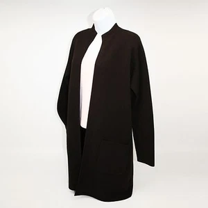 Eileen Fisher Small Dark Brown Knit 100% Wool Long Cardigan Italian Yarn Sweater - Picture 1 of 10