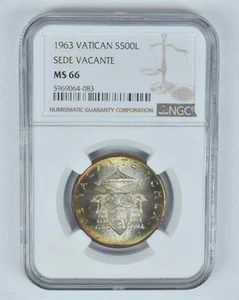 MS66 1963 Vatican 500 Lire Silver Sede Vacante NGC Toned! *8993 - Picture 1 of 3