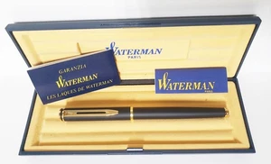 WATERMAN STILOGRAFICA NERA SATINATA PENNINO "F" VINTAGE CON SCATOLA - Picture 1 of 5
