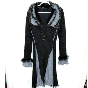 Treasure Rock Y2K Faux Fur Trimmed Sweater Duster Cardigan RARE Size S M - Picture 1 of 5