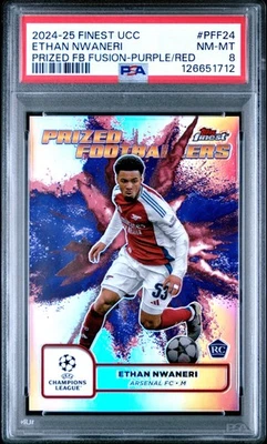 2024-25 TOPPS FINEST UCC PURPLE/RED #PFF24 ETHAN NWANERI ROOKIE RC PSA 8 - Image 1 of 2