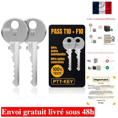PTT-KEY 2 Clés Pass PTT | T10 + F10 | Pour Boîte aux Lettres Normalisée avec...