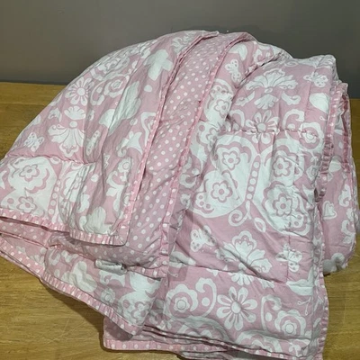 Edredón doble Pottery Barn Kids rosa mariposa loft lunares blanco floral Foto 1 de 4