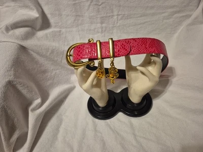 ESCADA PINK SNAKESKIN LIKE LEATHER? 4 DANGLING GOLDTONE CHARMS BELT 36? 34? - Image 1 of 4