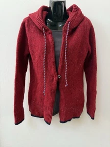 Patagonia Sweater Ranchito Hoody Red Womens Large Merino Blend Open Front Button - Picture 1 of 12