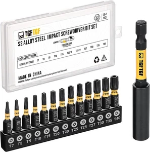 Schlag-Torx-Bit-Satz 14-teilig (TT7-TT40), 1" S2 Stahl 1" *13+1-teilig, gelb  - Bild 1 von 9