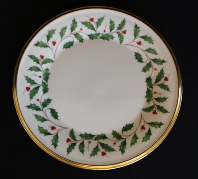 PRÍSTINO PLATO ENSALADA LENOX VACACIONES ACEBO Y BAYAS NAVIDAD 8" SIN USAR Foto 1 de 4