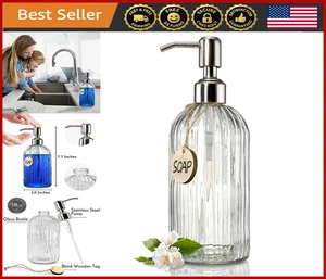 18 Oz Clear Glass Soap Dispenser, Rust-Proof Pump, Refillable for Kitchen/Bath - Picture 1 of 8