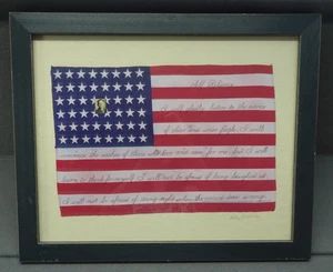 Betsy Nimock Self Reliance signiert gerahmt Schule amerikanische Flagge 48 Sterne 1930er 30er - Bild 1 von 14