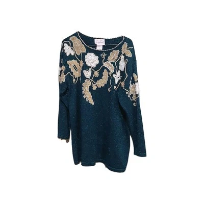 Suéter Para Mujer Navidad Joeclyn Smith Cuentas Verde Brillante Suéter Años 80 L Foto 1 de 4