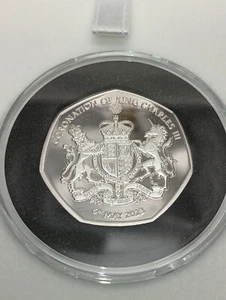 2023 50p 8 Grams Silver King Charles III Proof Coronation Royal Coat of Arms - Picture 1 of 5