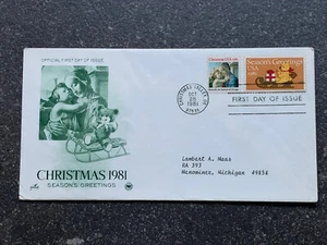 1981 Christmas Seasonal Greetings First Day Issue Stamp USA - Picture 1 of 5