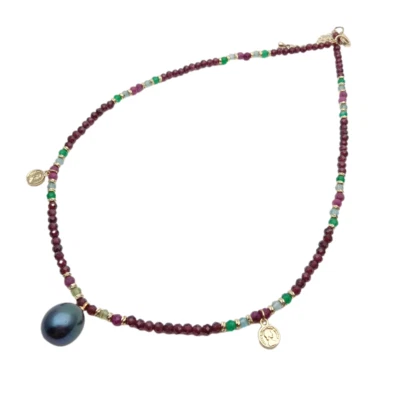 Garnet Agate Ruby Pearl Charm Necklace 3mm Gemstone Cultured Black Pearl Pendant - Image 1 of 4