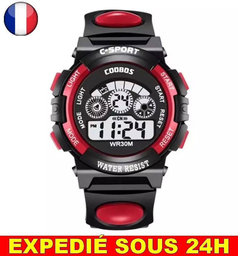 ✅ Montre Numérique COOBOS Rouge Garçon Fille Alarme LED Enfants Heure Cadeau - Photo 1/1