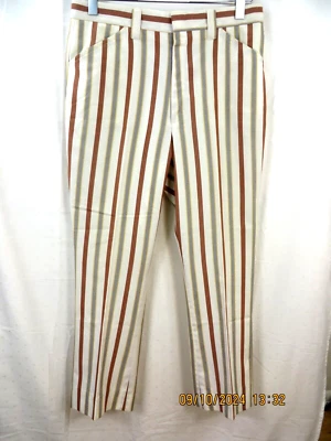 FARAH SZ L Cotton/Polyest NWOT VTG Made USA White Brown Stripes  Pants Trousers - Image 1 of 4