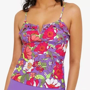 Hula Honey Impressionist Bloom V-Wire Tankini Top Purple Multi S Small NWT - Picture 1 of 2