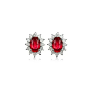 Sterling Silver Red Garnet Colour CZ Cluster Stud Earrings 4x6mm Center Stone - Picture 1 of 6