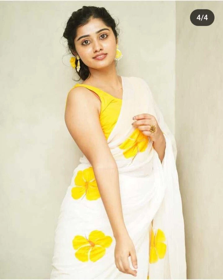 Color Block Daily Wear Cotton Linen, Silk Blend Saree - Image 1 of 1